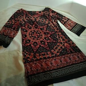 Petite Boho Pattern Casual/ Work Dress Bell Sleeve